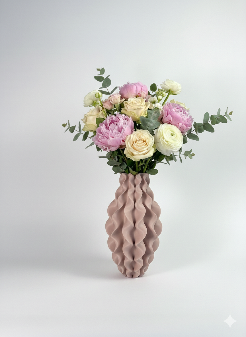 Vaas Nancy kleur soft pink - 25cm - unieke golf structuur