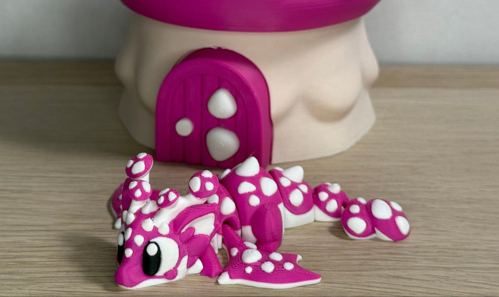Draken paddestoel met draak roze