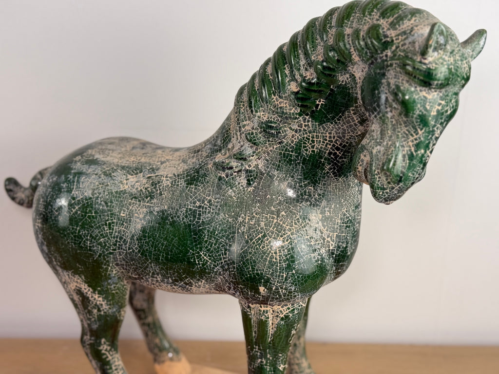 Han/Tang Dynasty Paard Beeld Donkergroen 44 cm – Keramiek