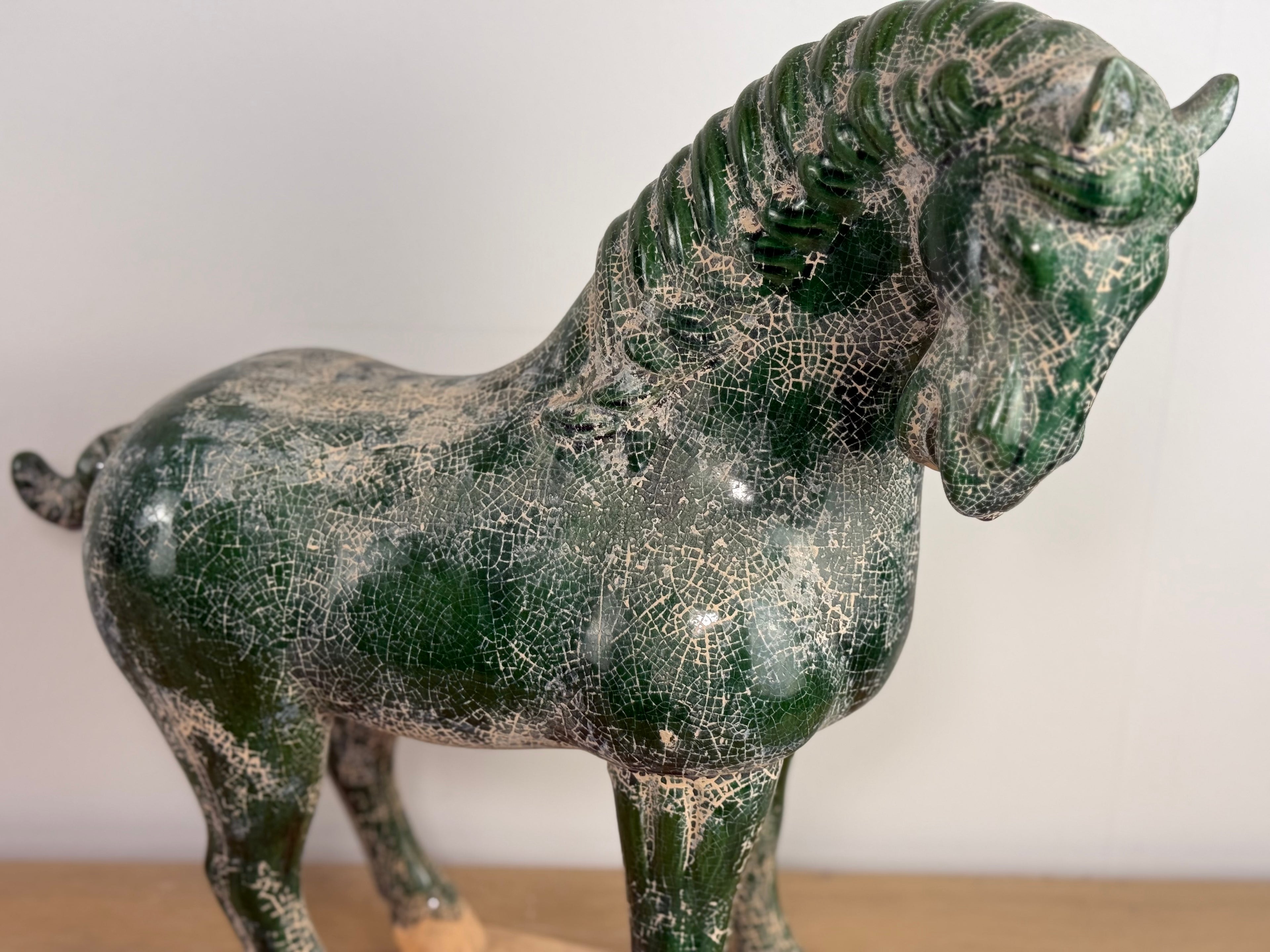 Han/Tang Dynasty Paard Beeld Donkergroen 44 cm – Keramiek