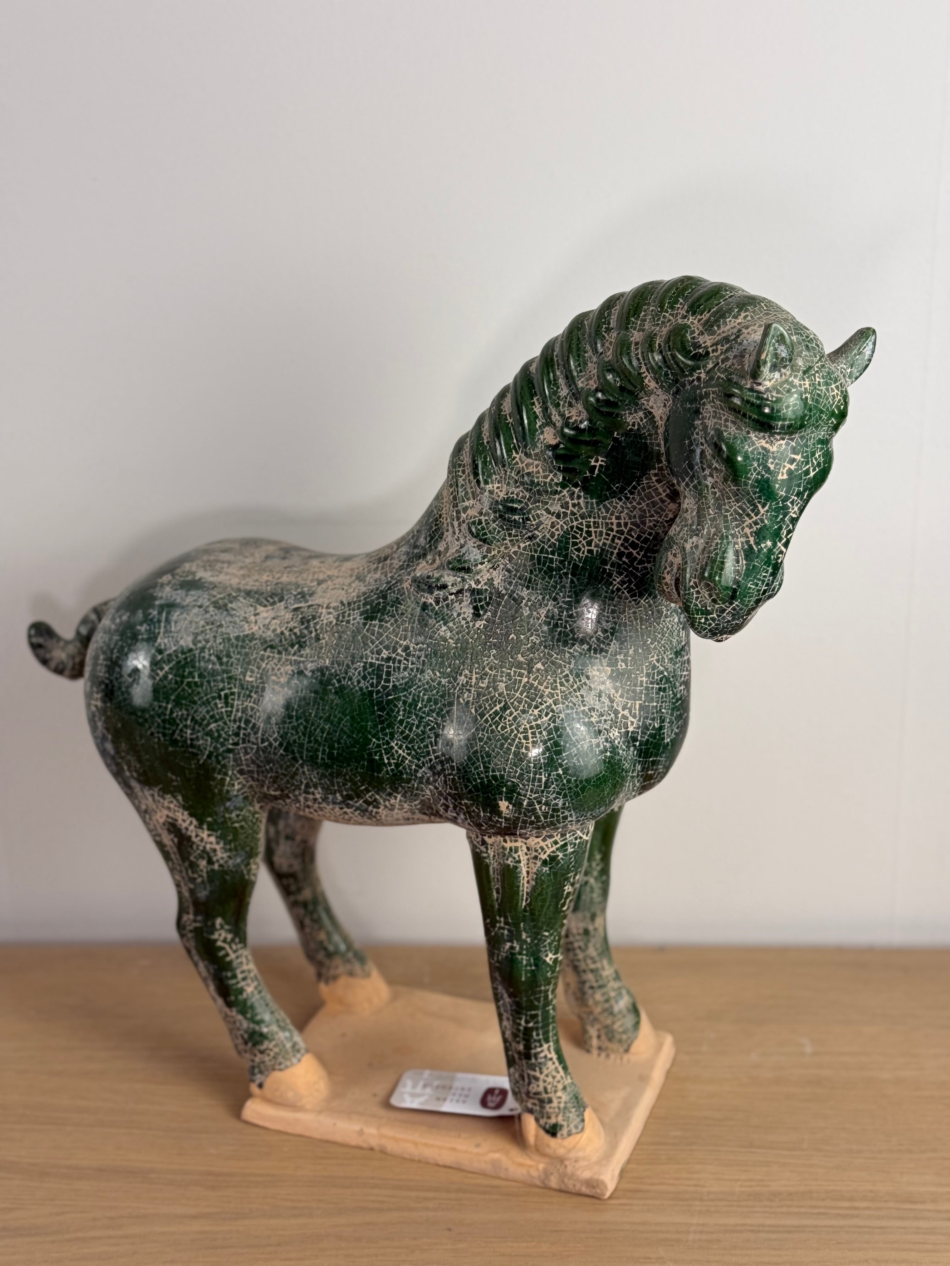 Han/Tang Dynasty Paard Beeld Donkergroen 44 cm – Keramiek