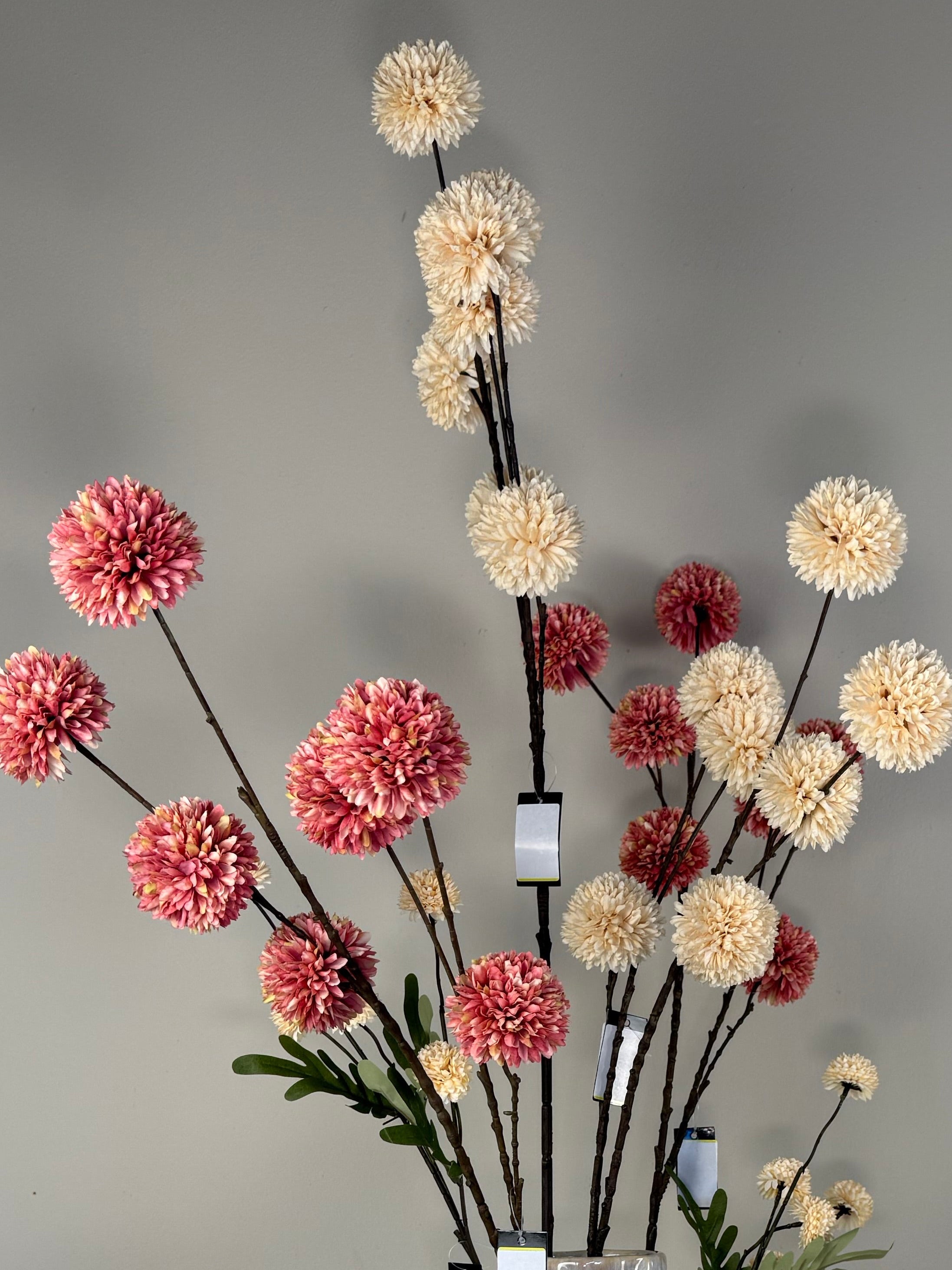 Kunstbloemen Tak Pompom Large Cream – Zijdebloemen Tak 98 cm – Luxe Bloemendecoratie