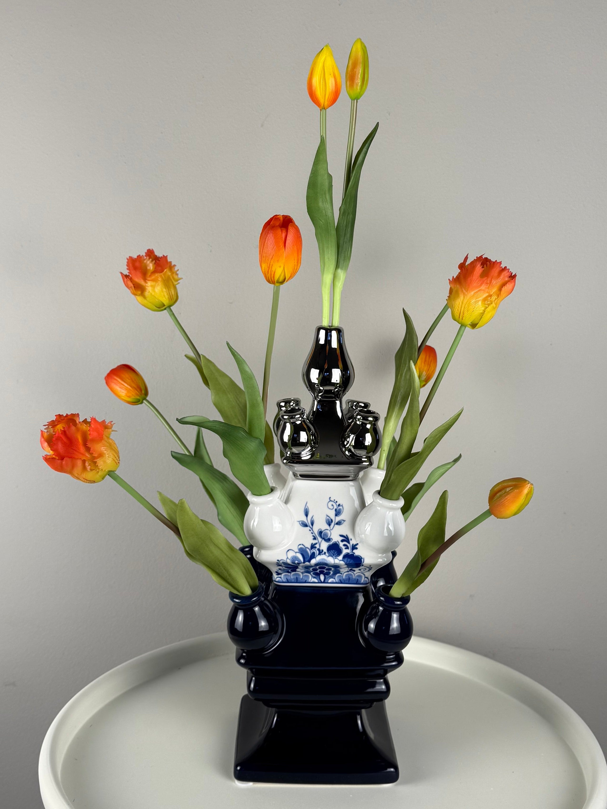 Tulpenvaas Stapelgekte 3 delig – Chroom-Grote bloem- Donkerblauw