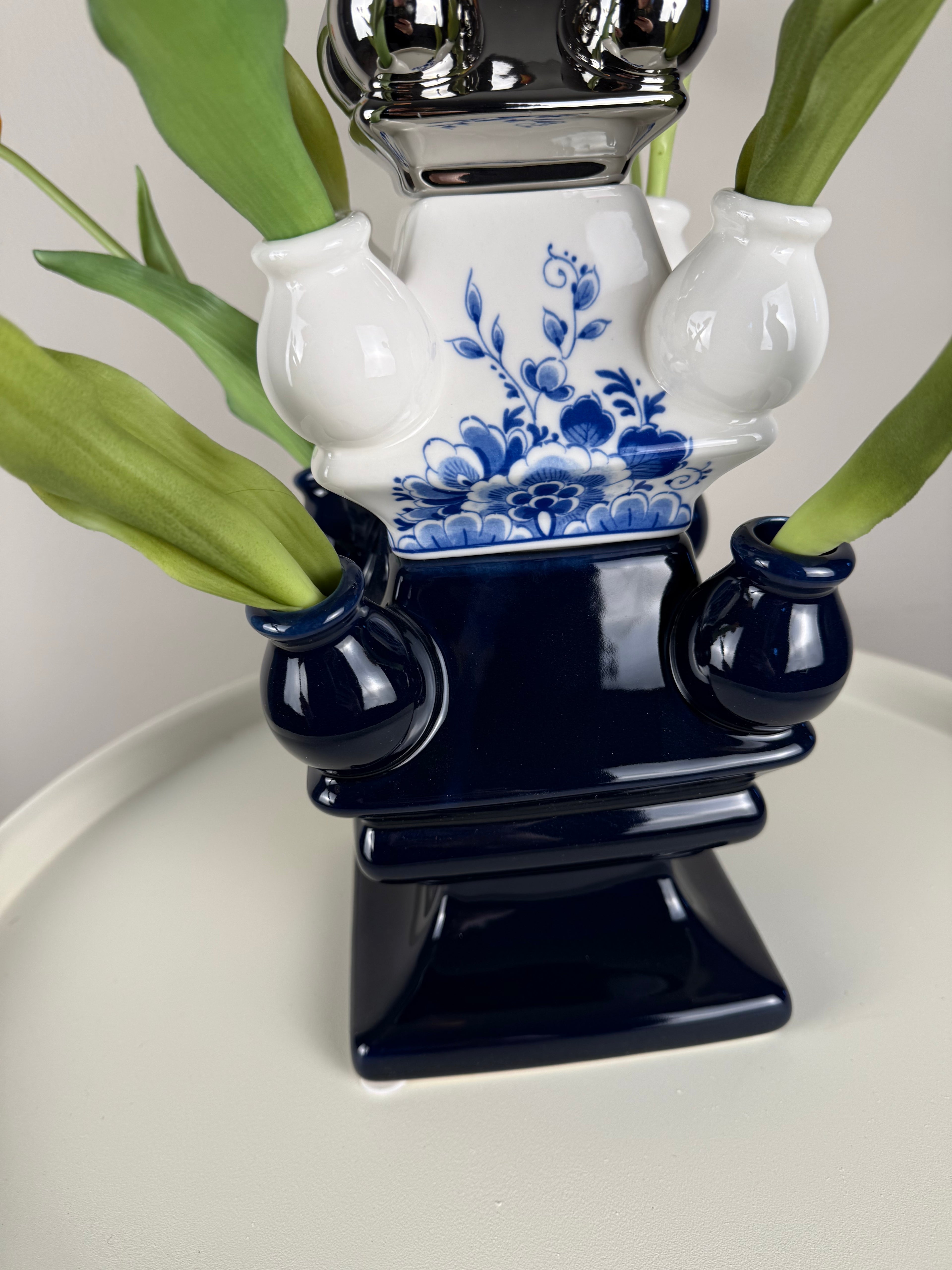 Tulpenvaas Stapelgekte 3 delig – Chroom-Grote bloem- Donkerblauw