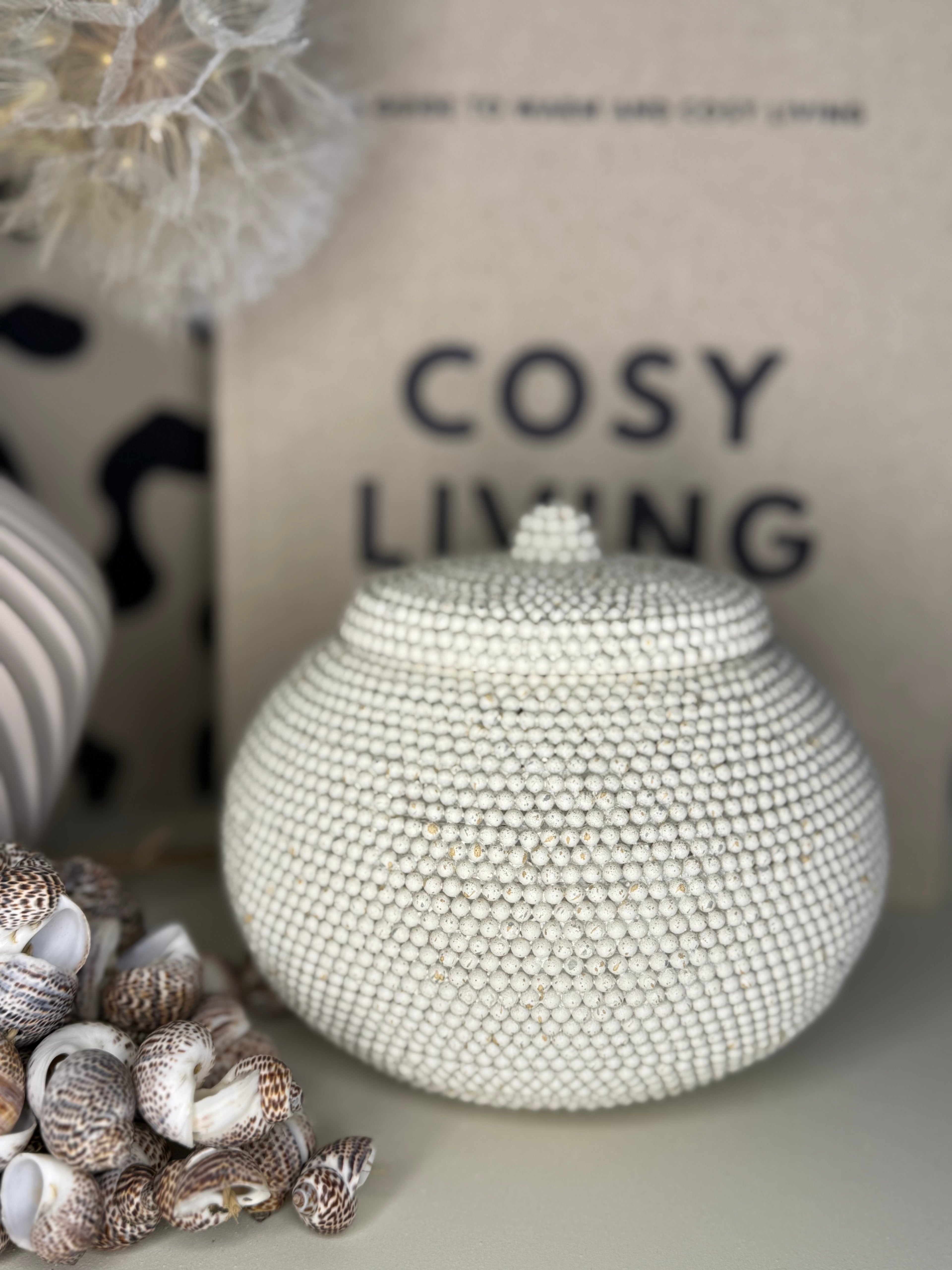 Beige gespikkeld Polyresin Potje met Kralenstructuur