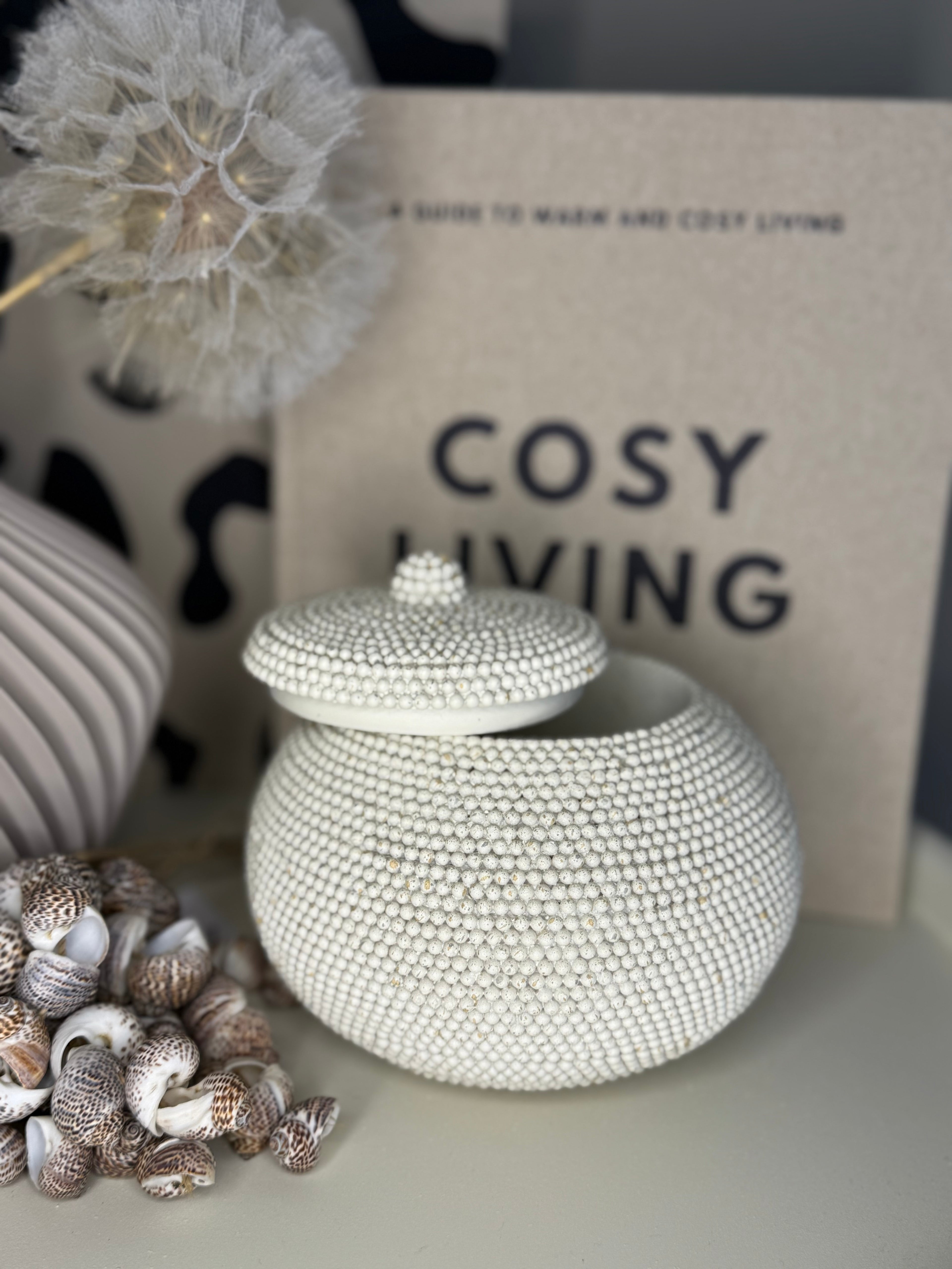 Beige gespikkeld Polyresin Potje met Kralenstructuur