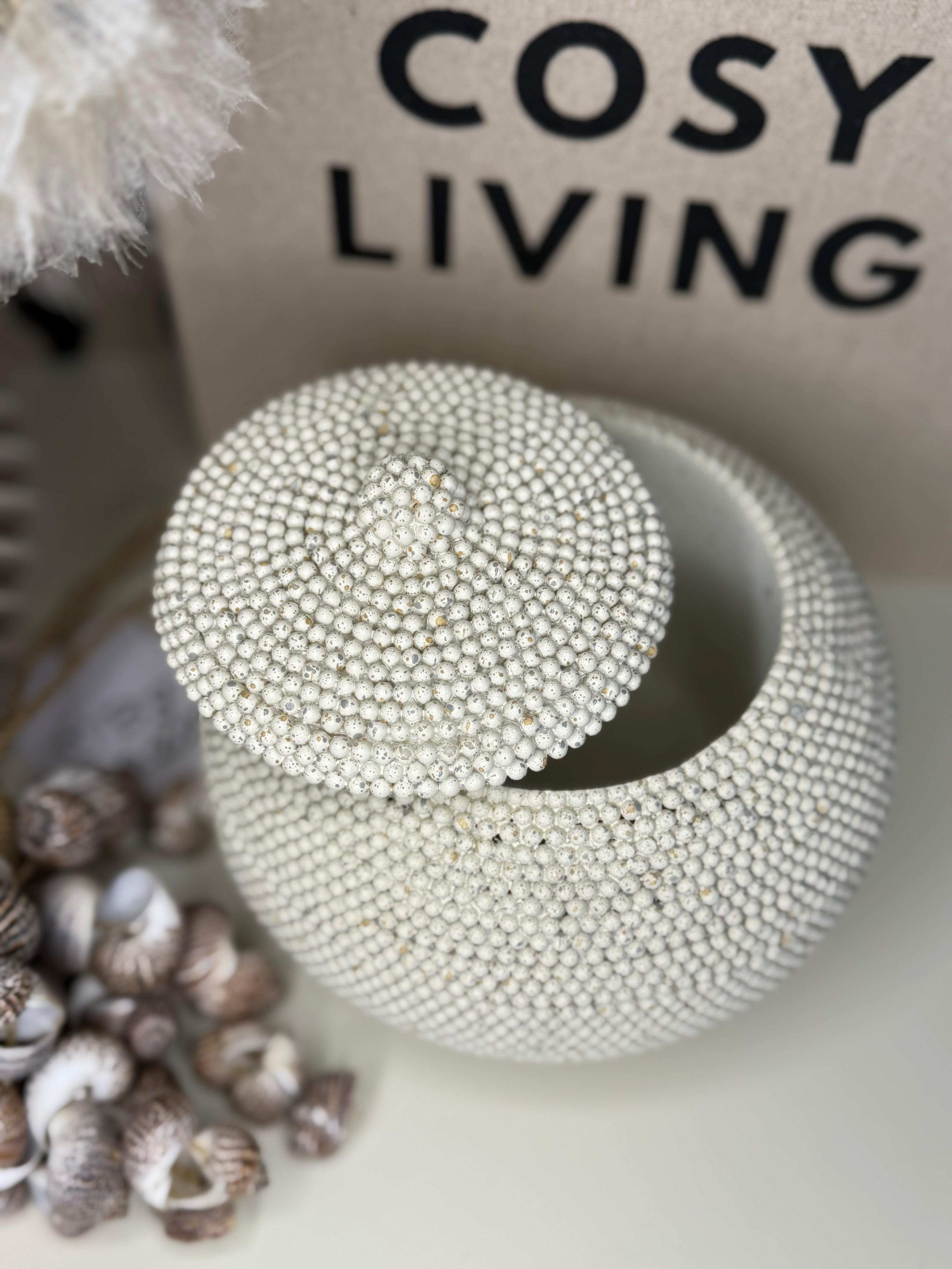 Beige gespikkeld Polyresin Potje met Kralenstructuur