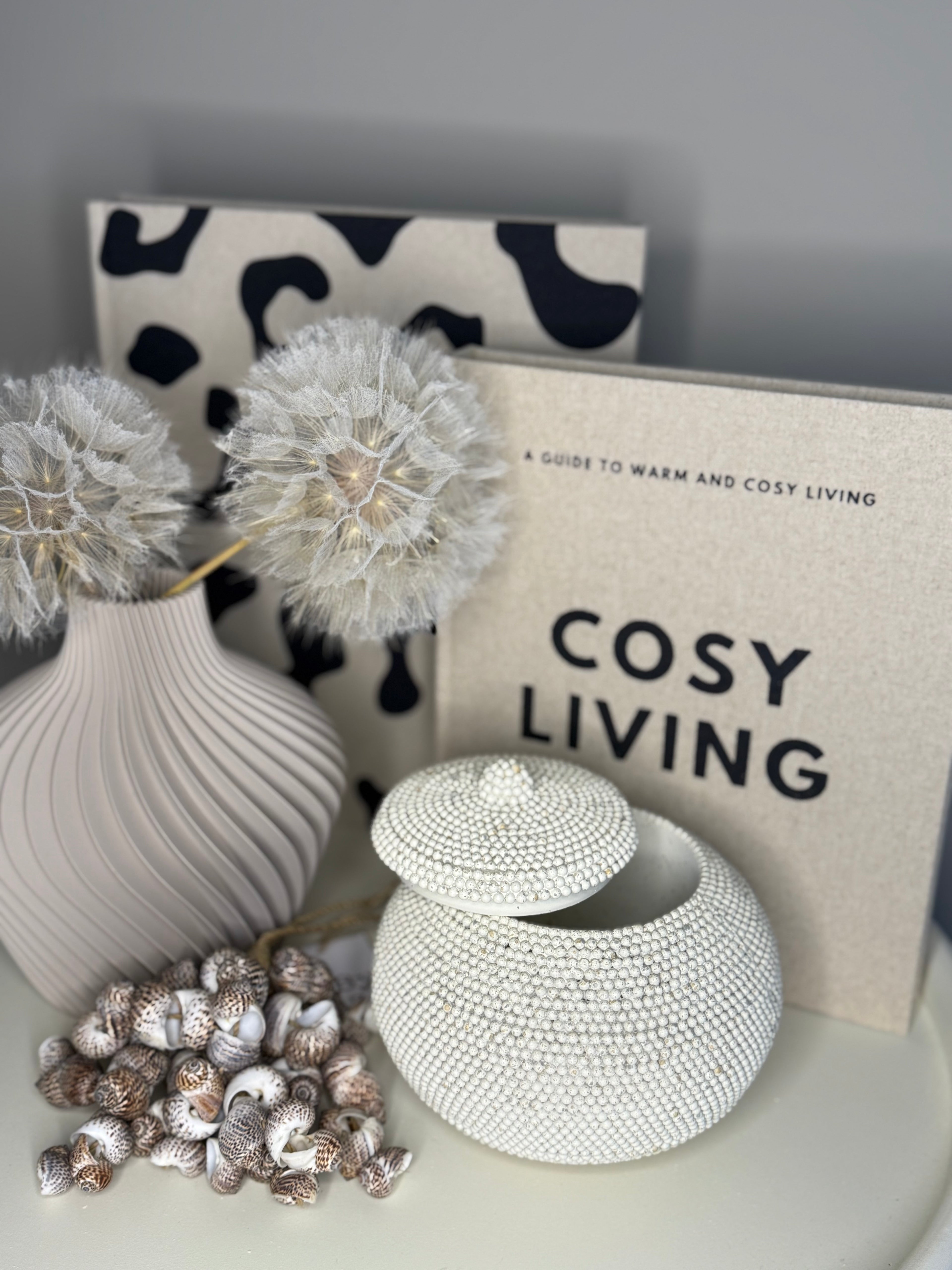 Beige gespikkeld Polyresin Potje met Kralenstructuur