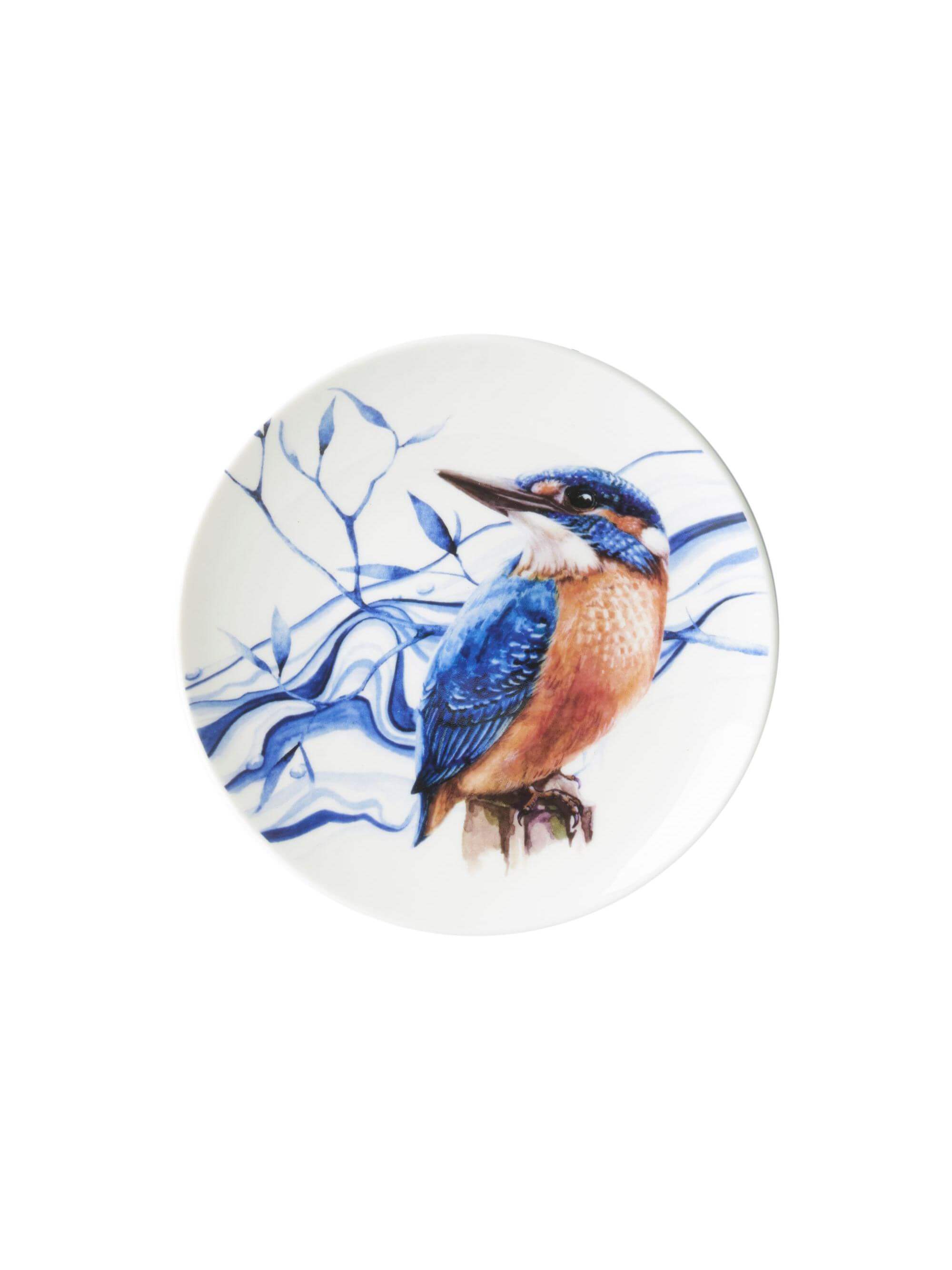 Wandbord - Bord - IJsvogel - H 2 cm, Ø 16 cm - Heinen Delfts Blauw