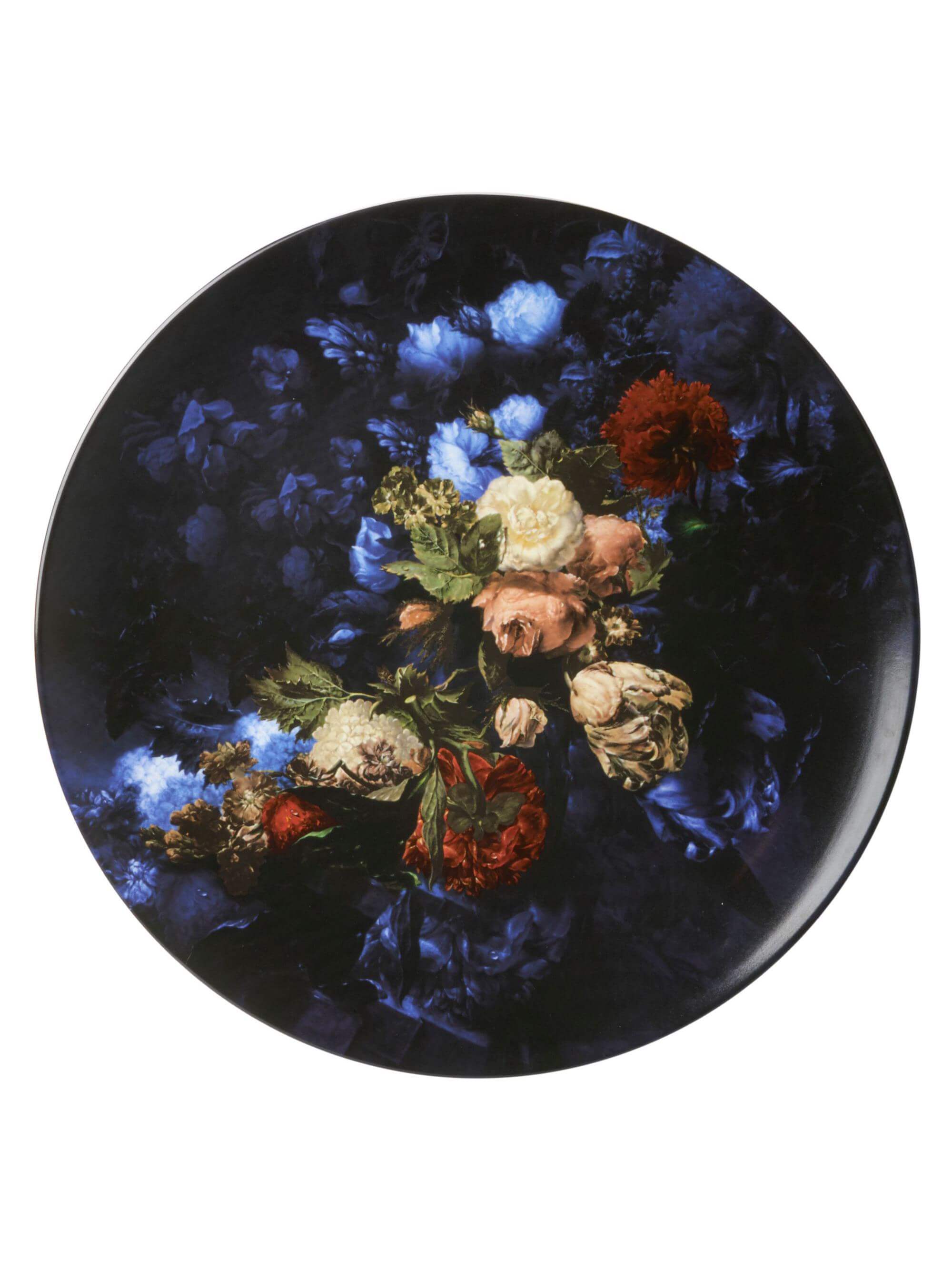 Wandbord -Bord Stilleven met bloemen - 42 cm- Heinen Delfts Blauw