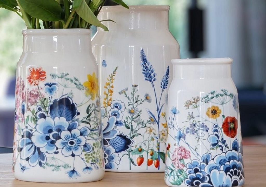 Melkbusvaas - Wildbloemen - 30cm - Heinen Delfts Blauw