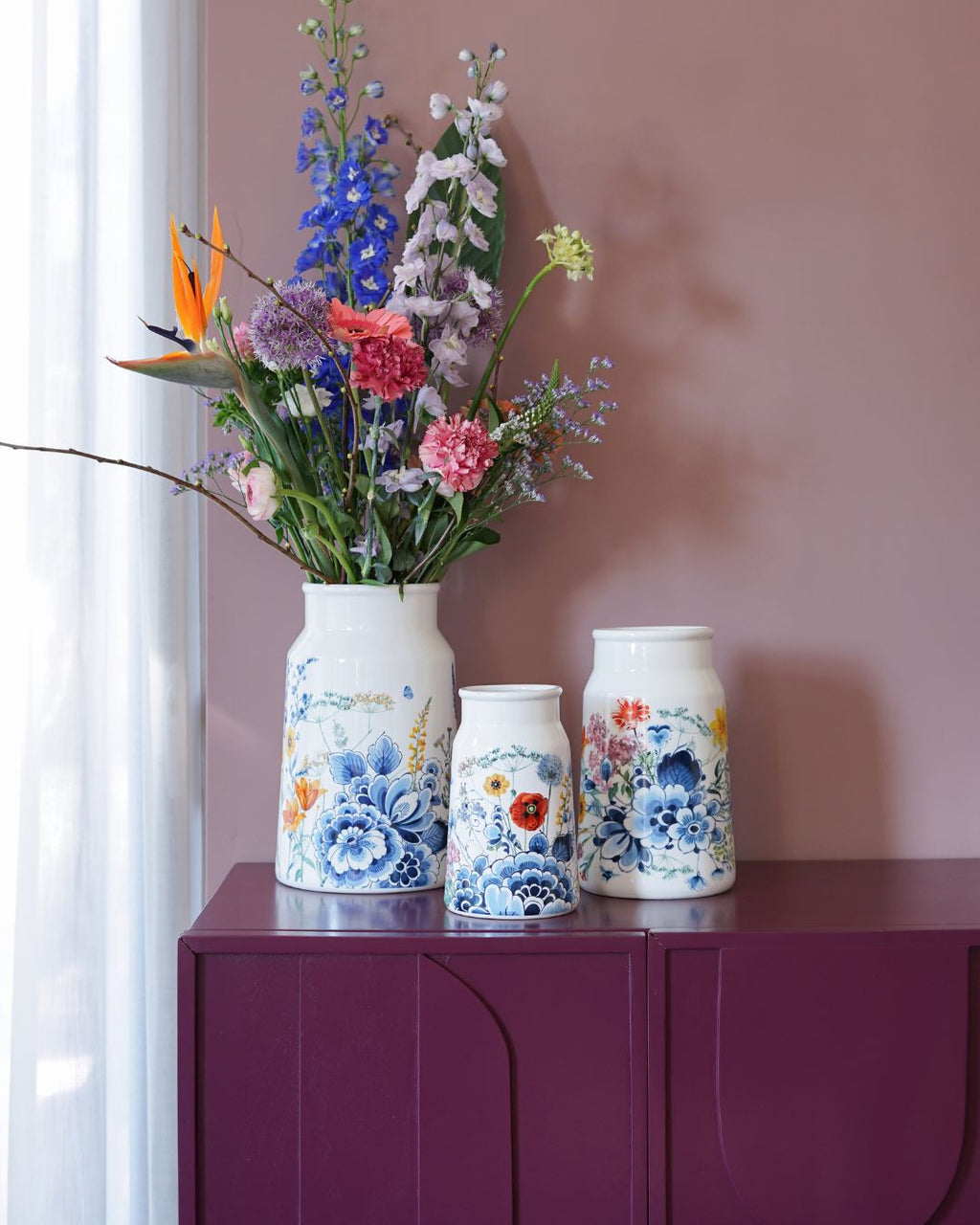 Melkbusvaas - Wildbloemen - 30cm - Heinen Delfts Blauw